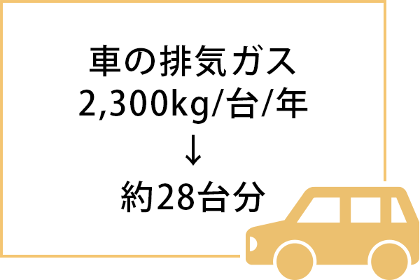 車の排気ガス 2,300kg/台/年→約28台分