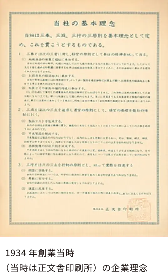 1934年創業当時（当時は正文舎印刷所）の企業理念